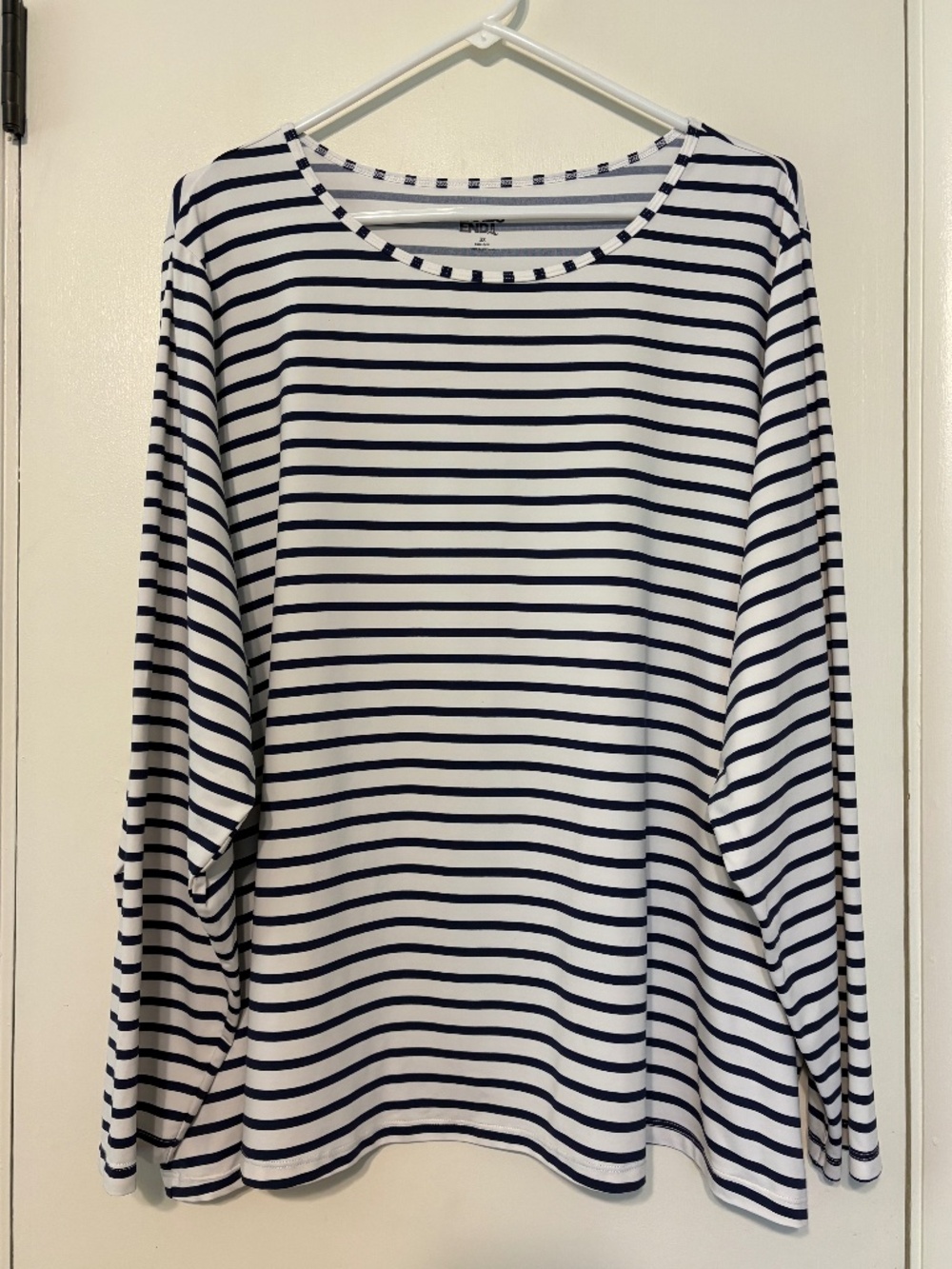Lands' End Women's Plus L/S Blue Stripe Crew Rash Guard Swim Tee Shirt Top 3X